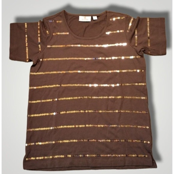 Quacker Factory Sequin Stripe Brown Size XS - Picture 1 of 7